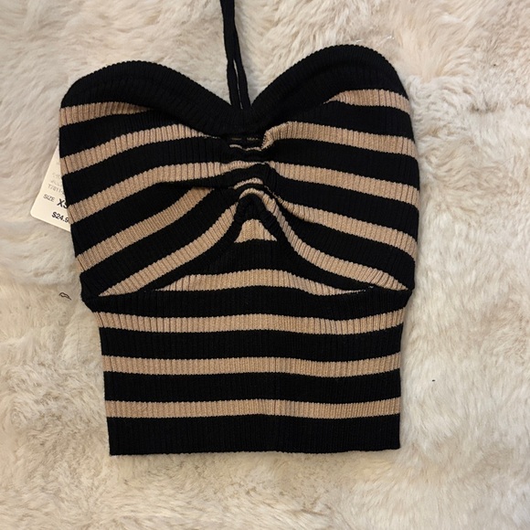 Windsor Tops - Windsor Black and Tan Striped Crop Top